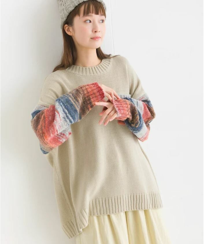Boyfriend感異素材彩色袖毛衣【日本直送】