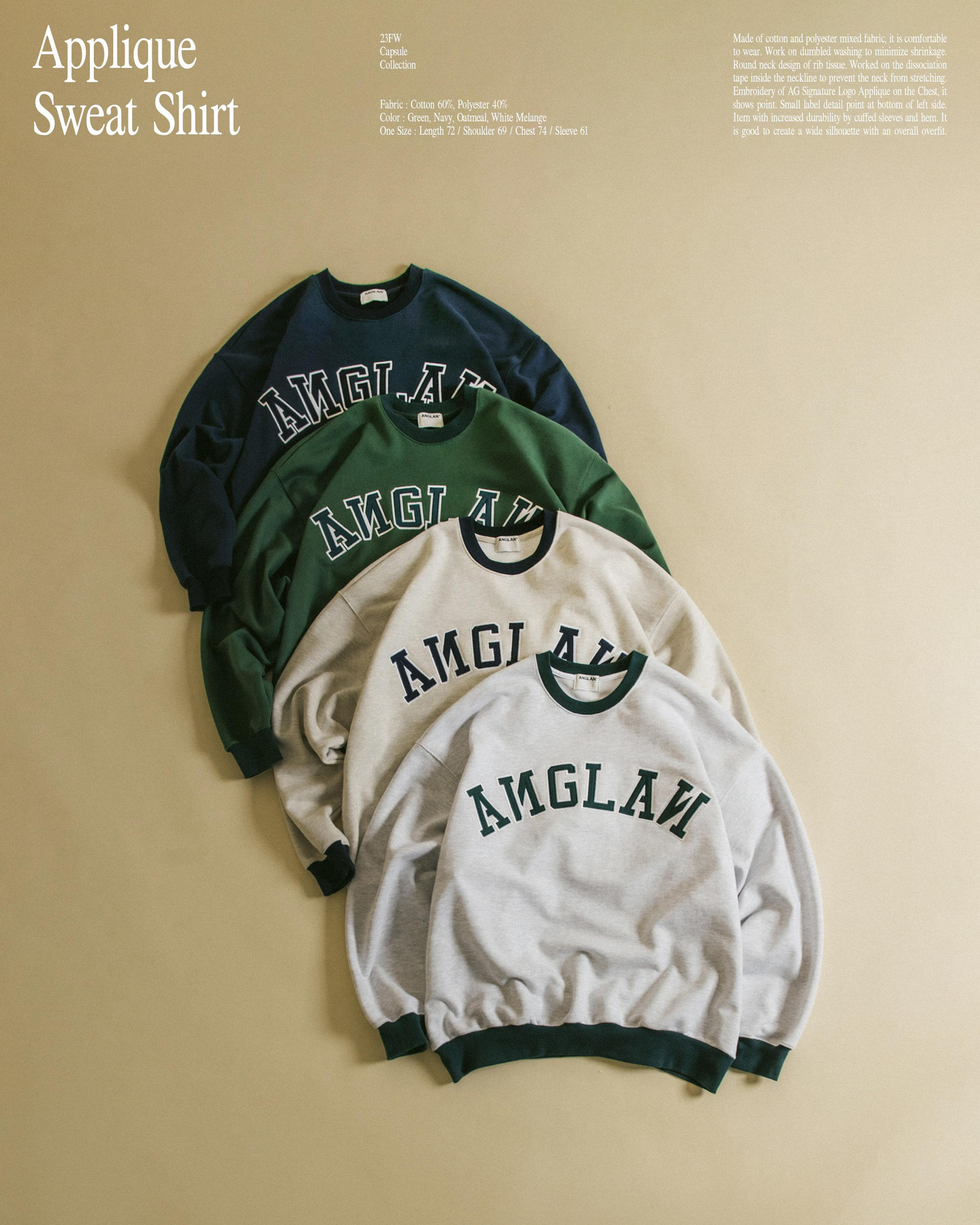 ANGLAN Applique Sweat Shirt 刺繡字體 寬版 大學T 現貨