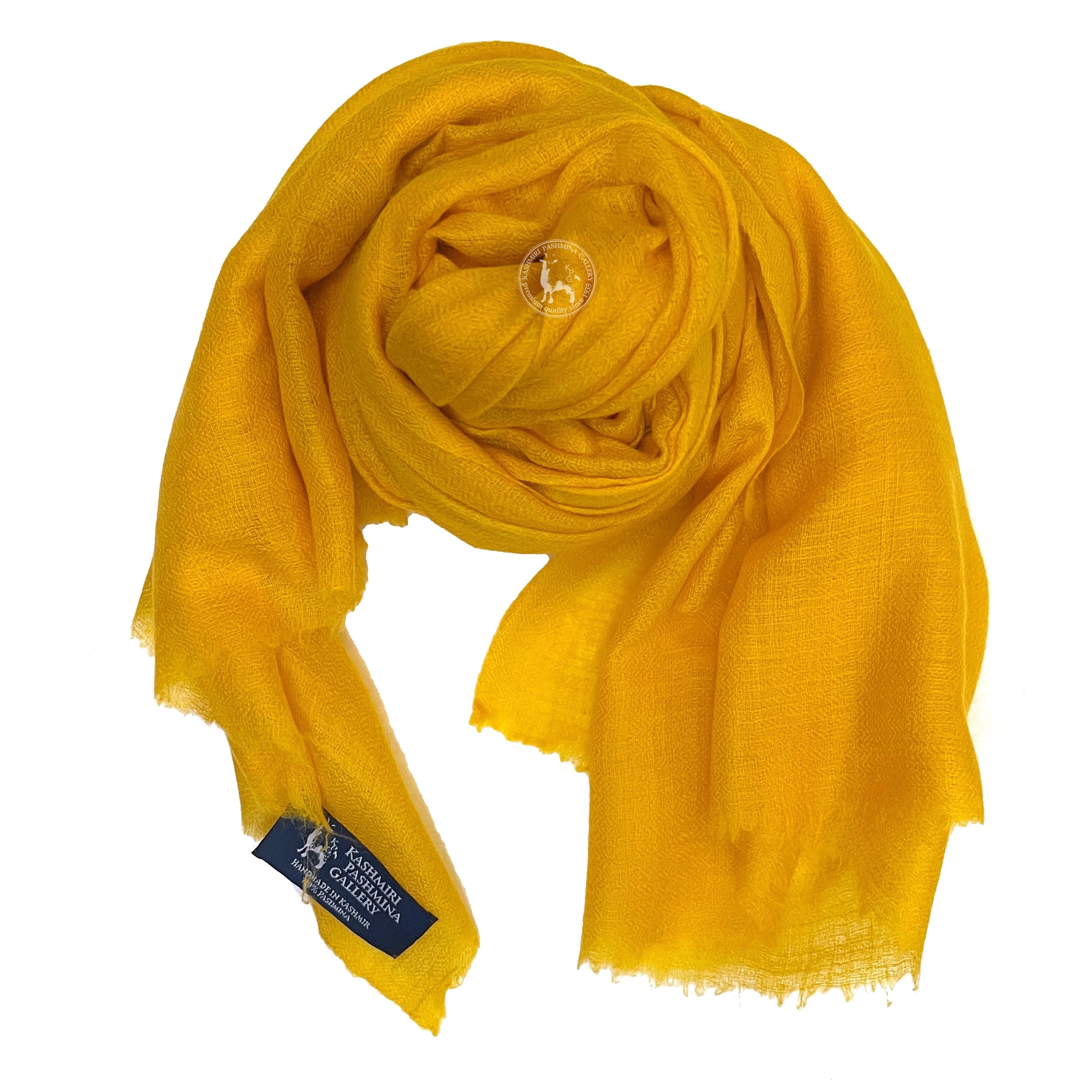 金黃色手工編織喀什米爾山羊絨磨邊披肩圍巾