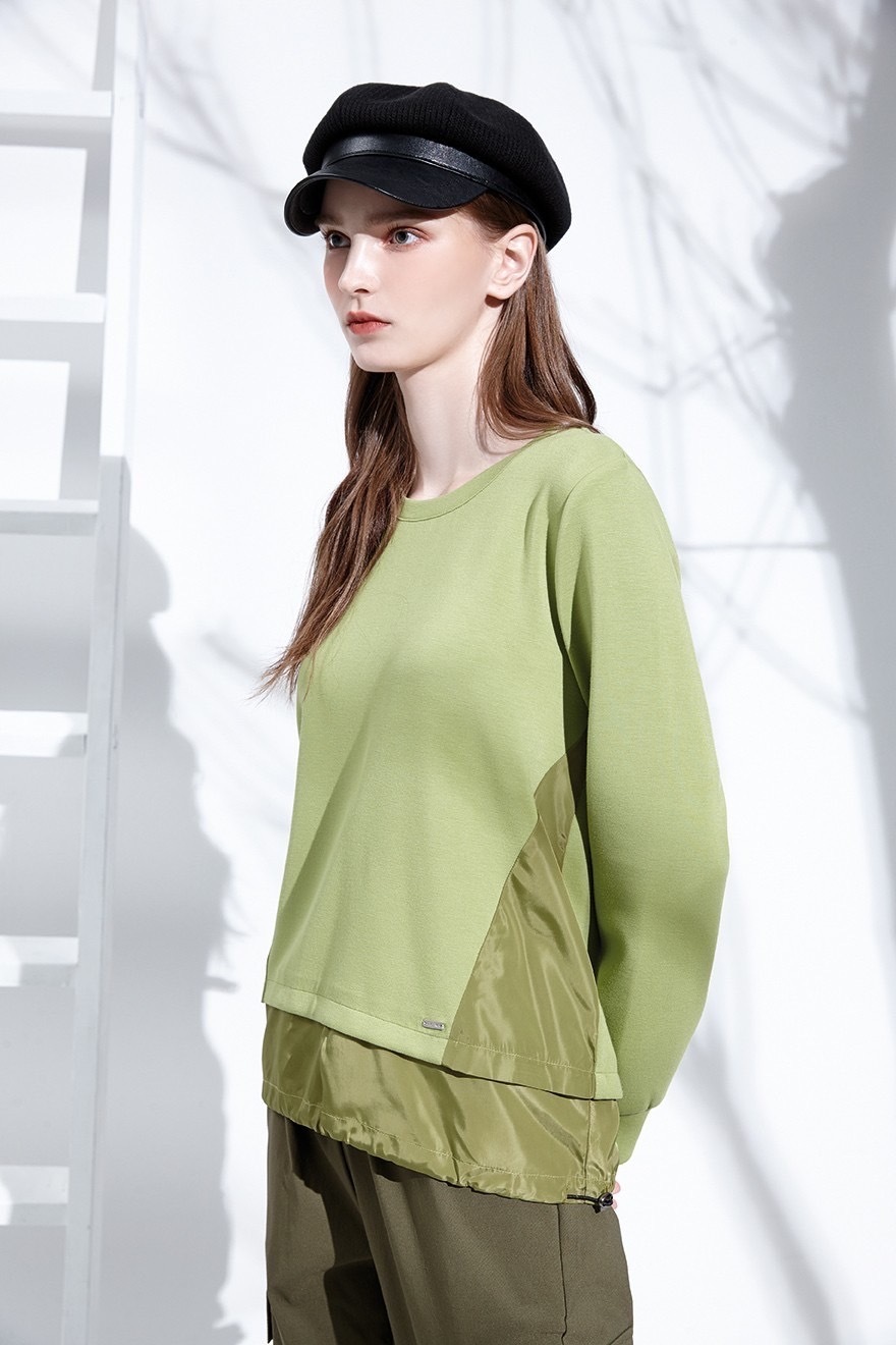 時尚高質感空氣層面料異材拼接修身上衣T6332