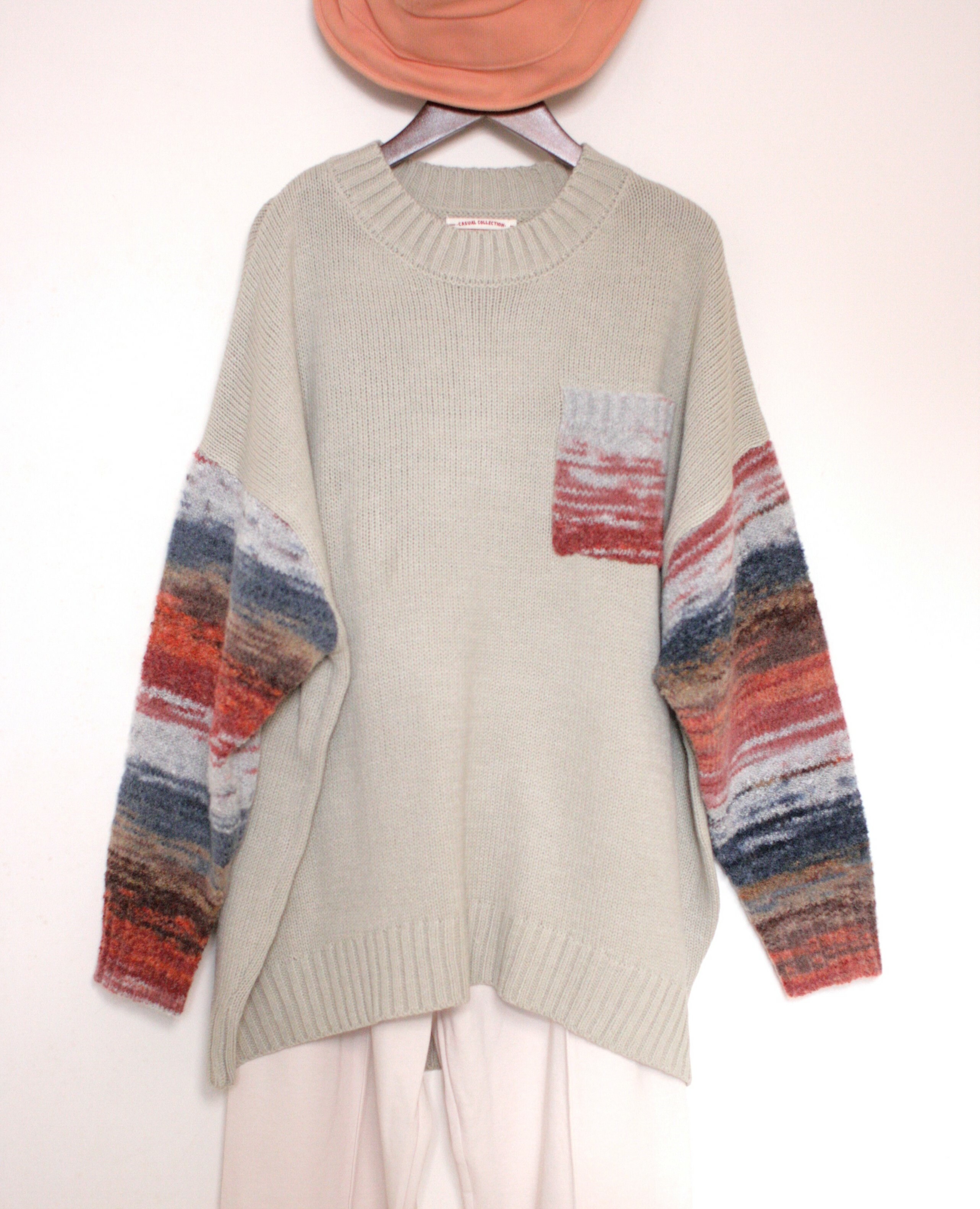 Boyfriend感異素材彩色袖毛衣【日本直送】