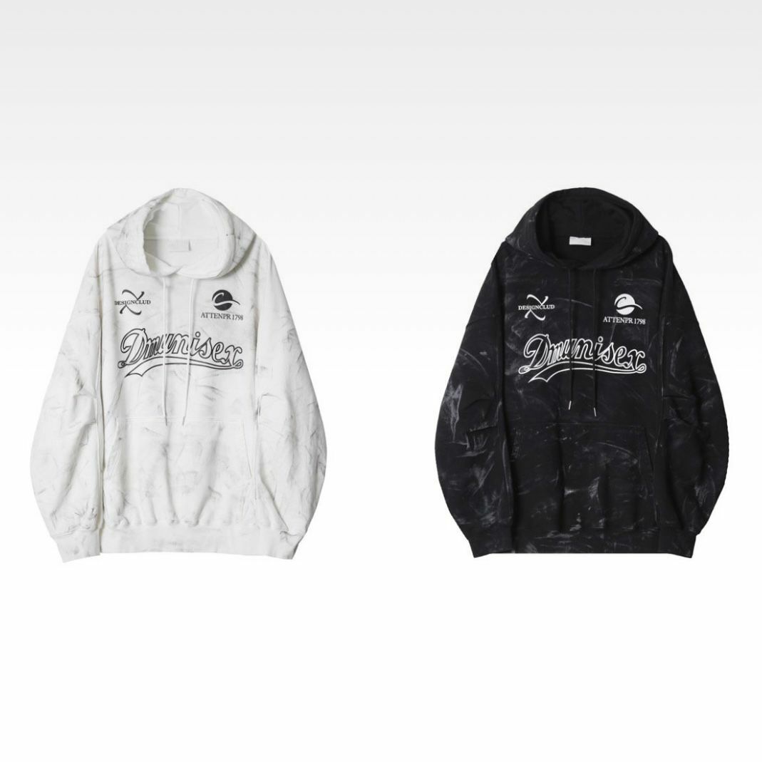 OverSize仿舊英文字連帽衛衣 Clear-017T