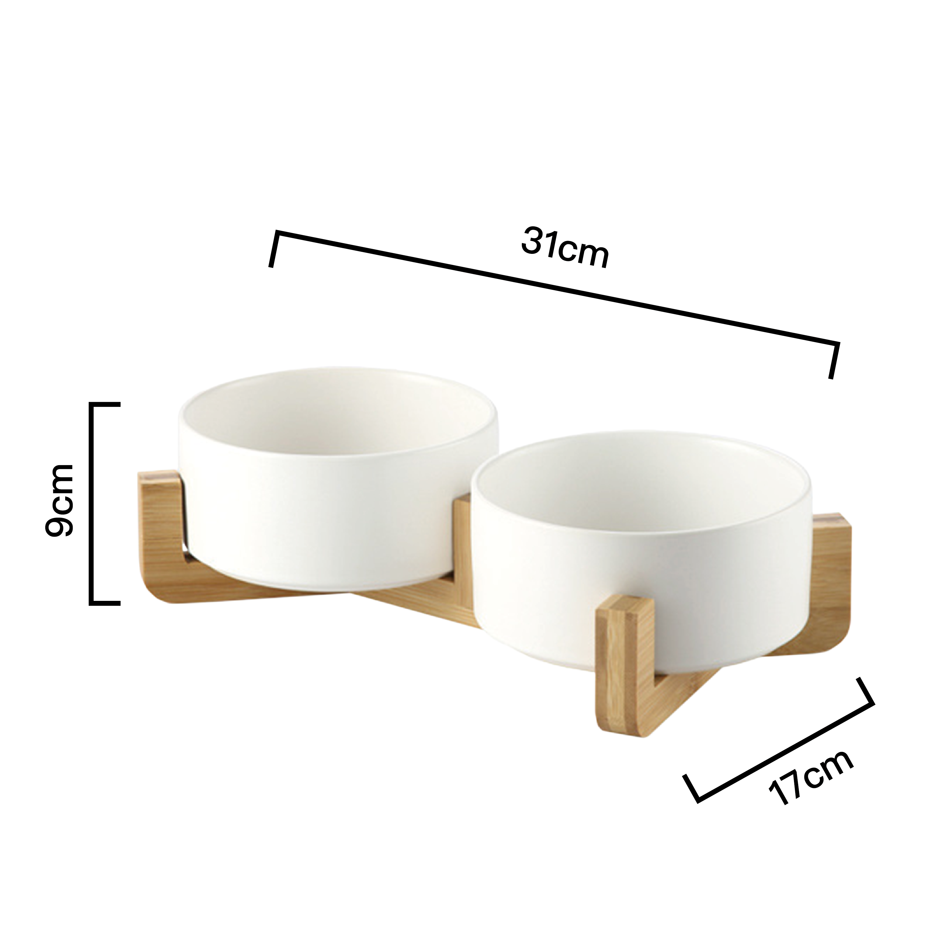 PettoDeli | 15.5cm 啞面直身雙碗 連木架 (白色)
