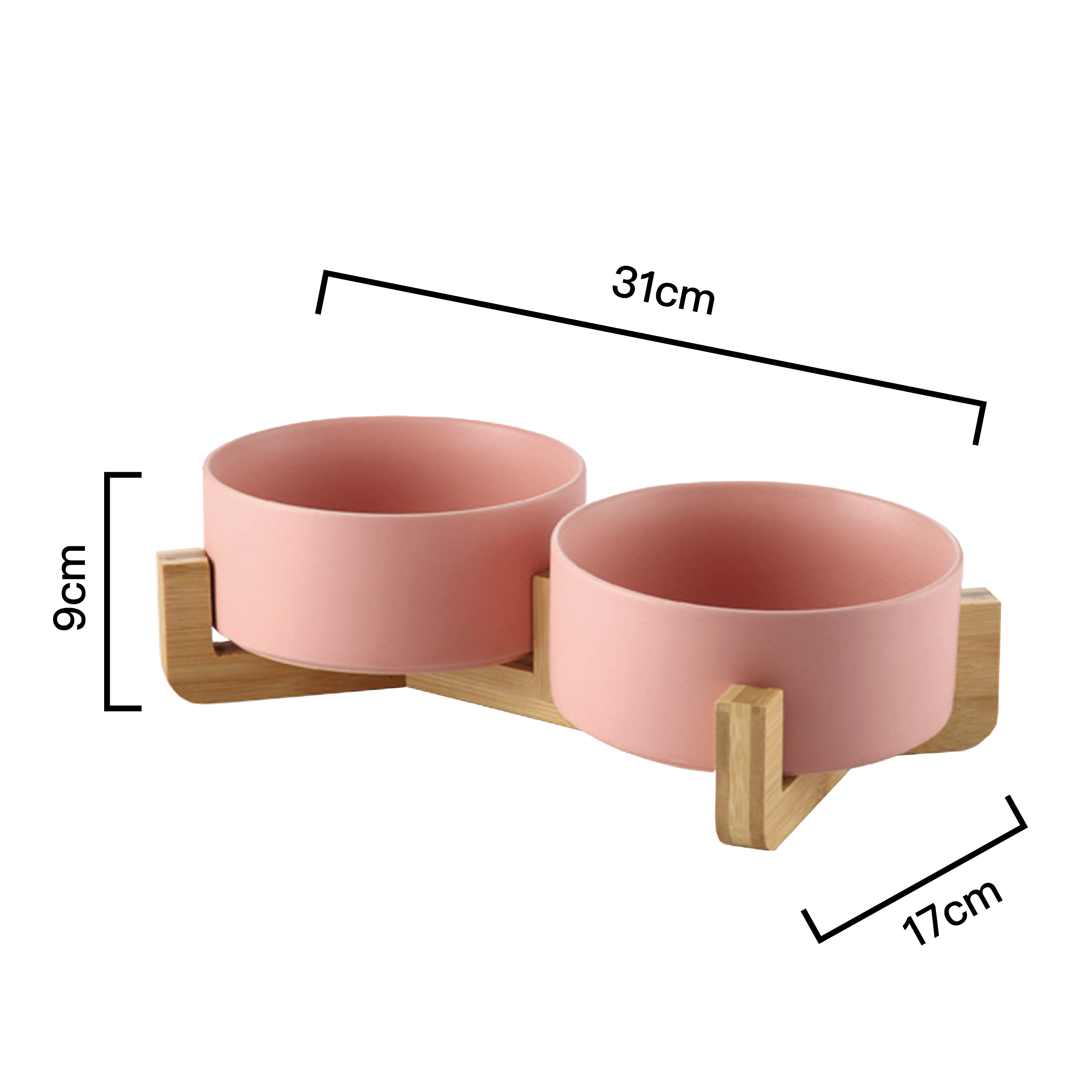 PettoDeli | 15.5cm 啞面直身雙碗 連木架 (粉紅色)