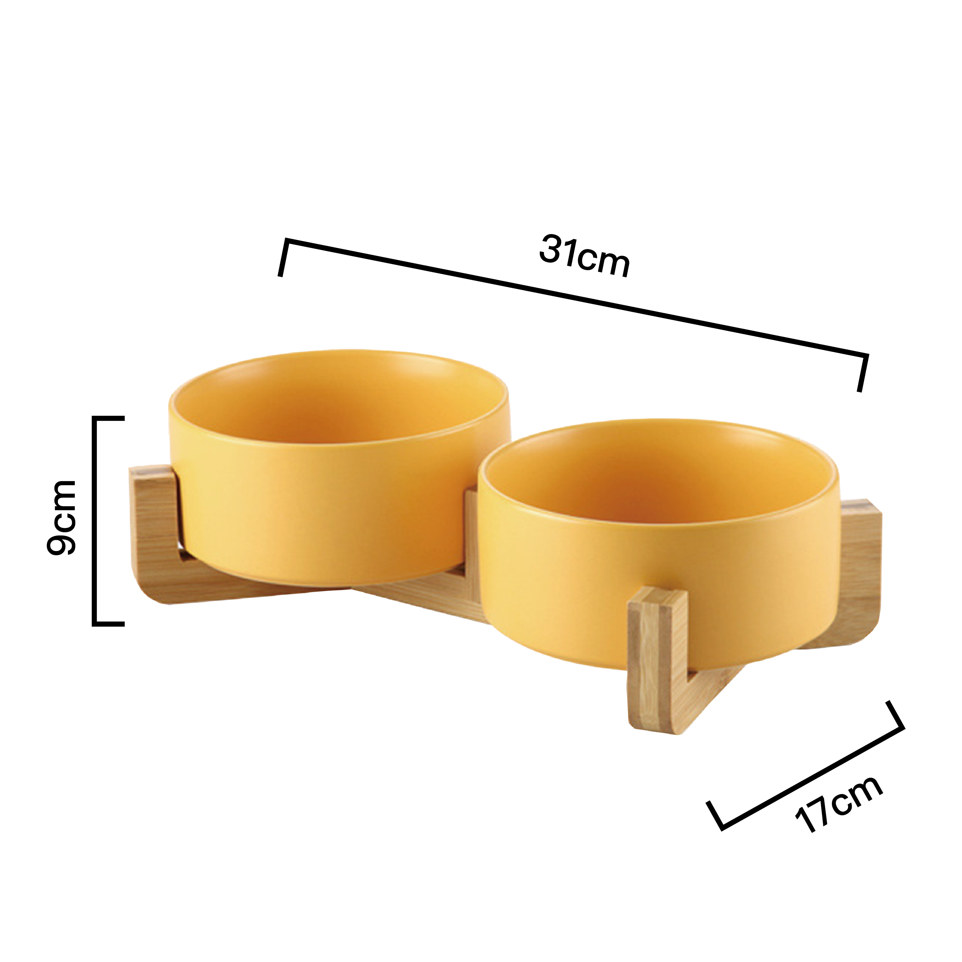 PettoDeli | 15.5cm 啞面直身雙碗 連木架 (黃色)