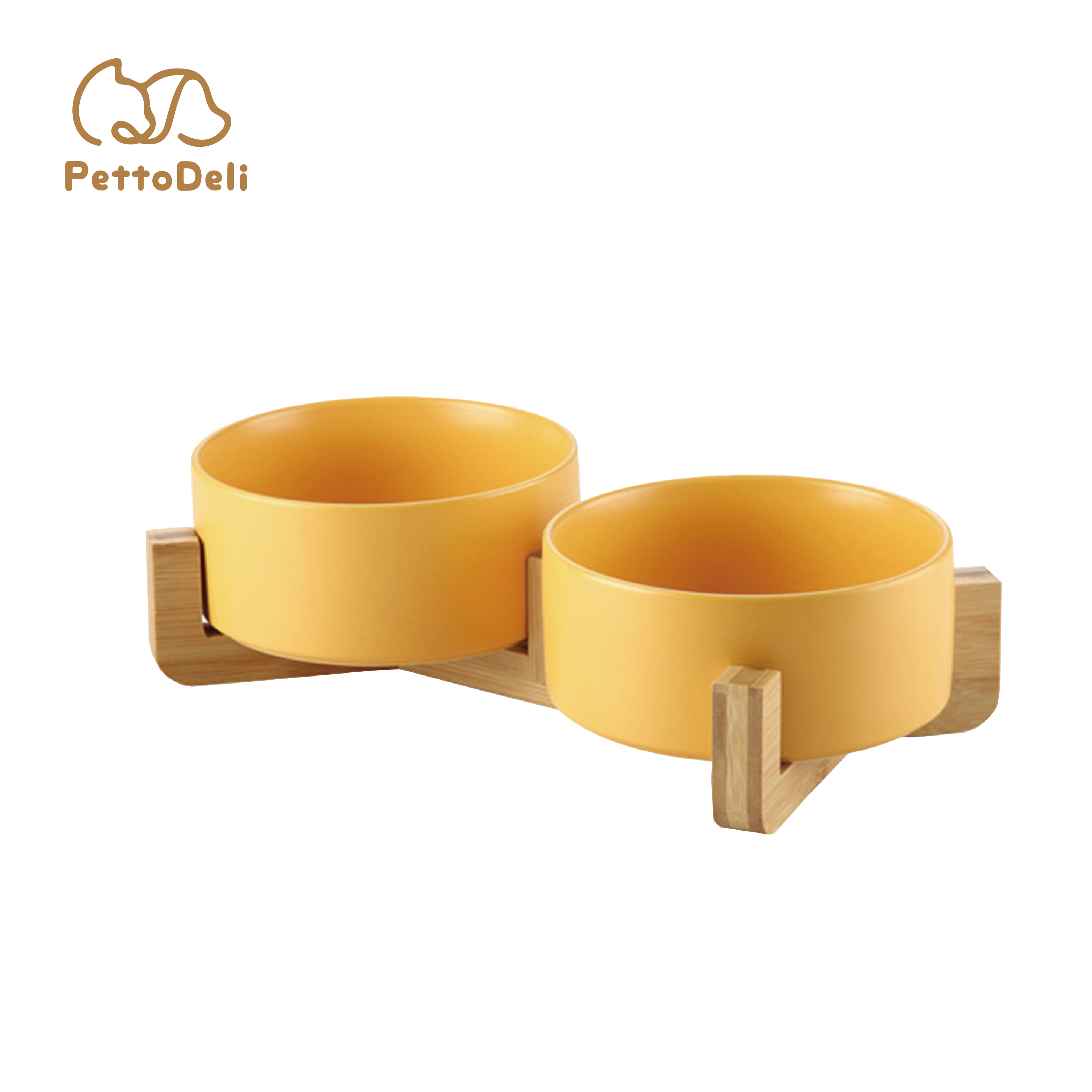 PettoDeli | 15.5cm 啞面直身雙碗 連木架 (黃色)