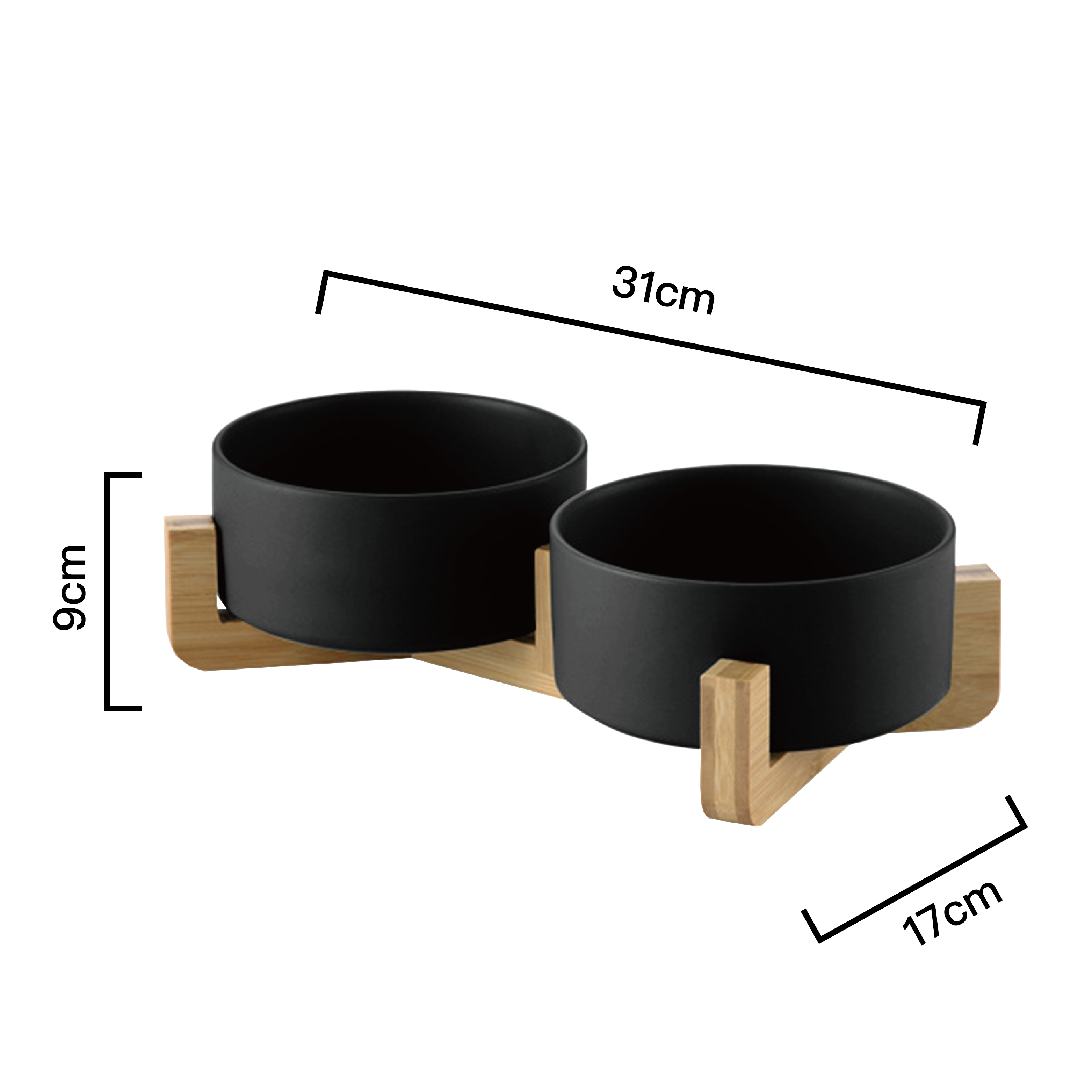 PettoDeli | 15.5cm 啞面直身雙碗 連木架 (黑色)
