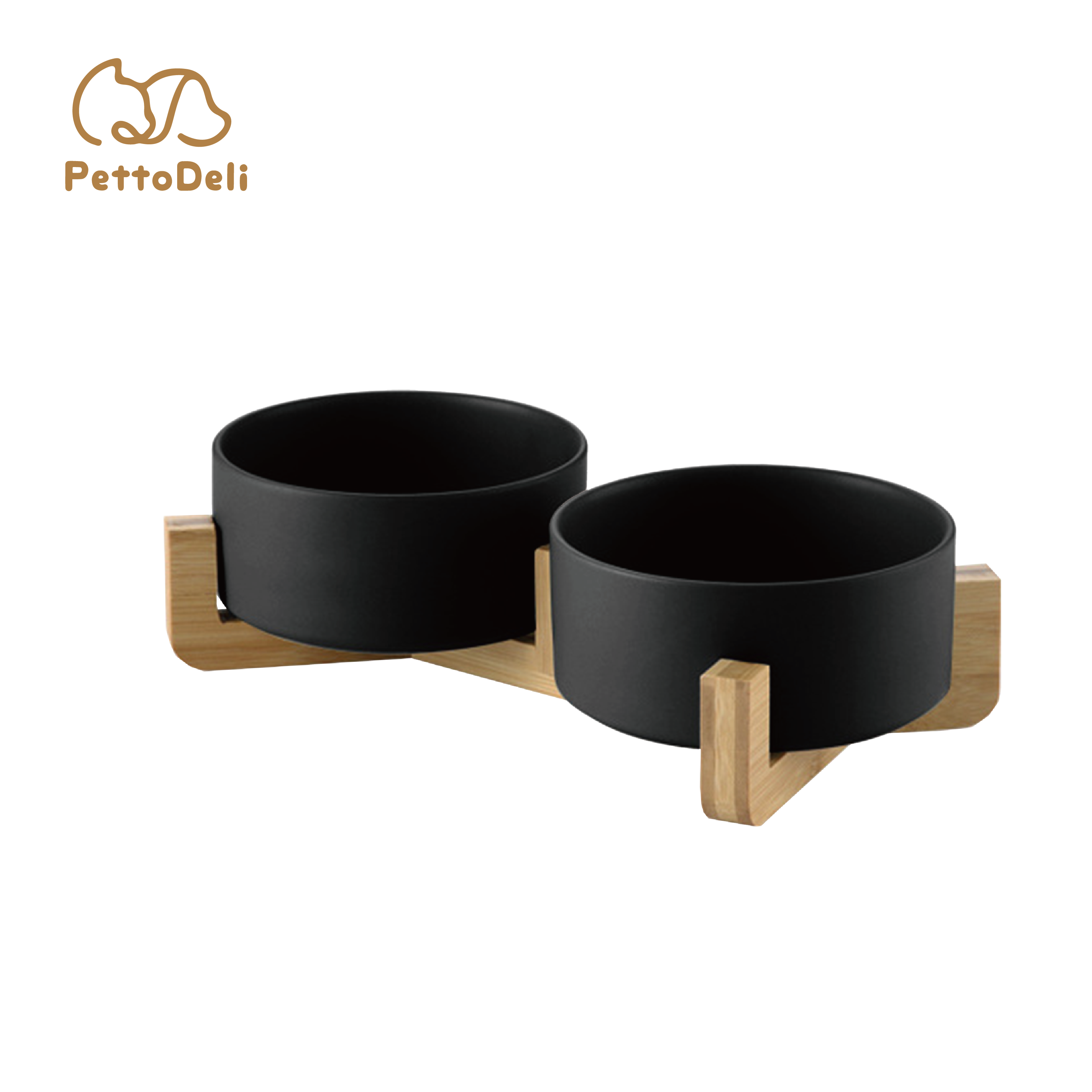 PettoDeli | 15.5cm 啞面直身雙碗 連木架 (黑色)