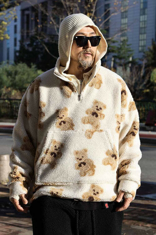 蝴蝶結小熊圖案刷毛套頭衫