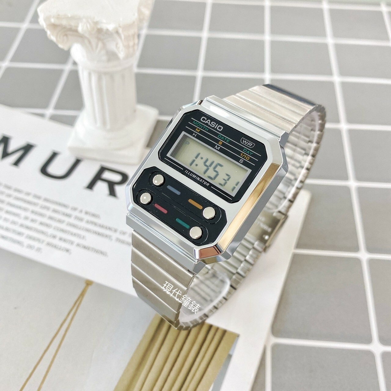 【CASIO 卡西歐】復古方型電子錶 A100WE-1A 32.7mm 現代鐘錶