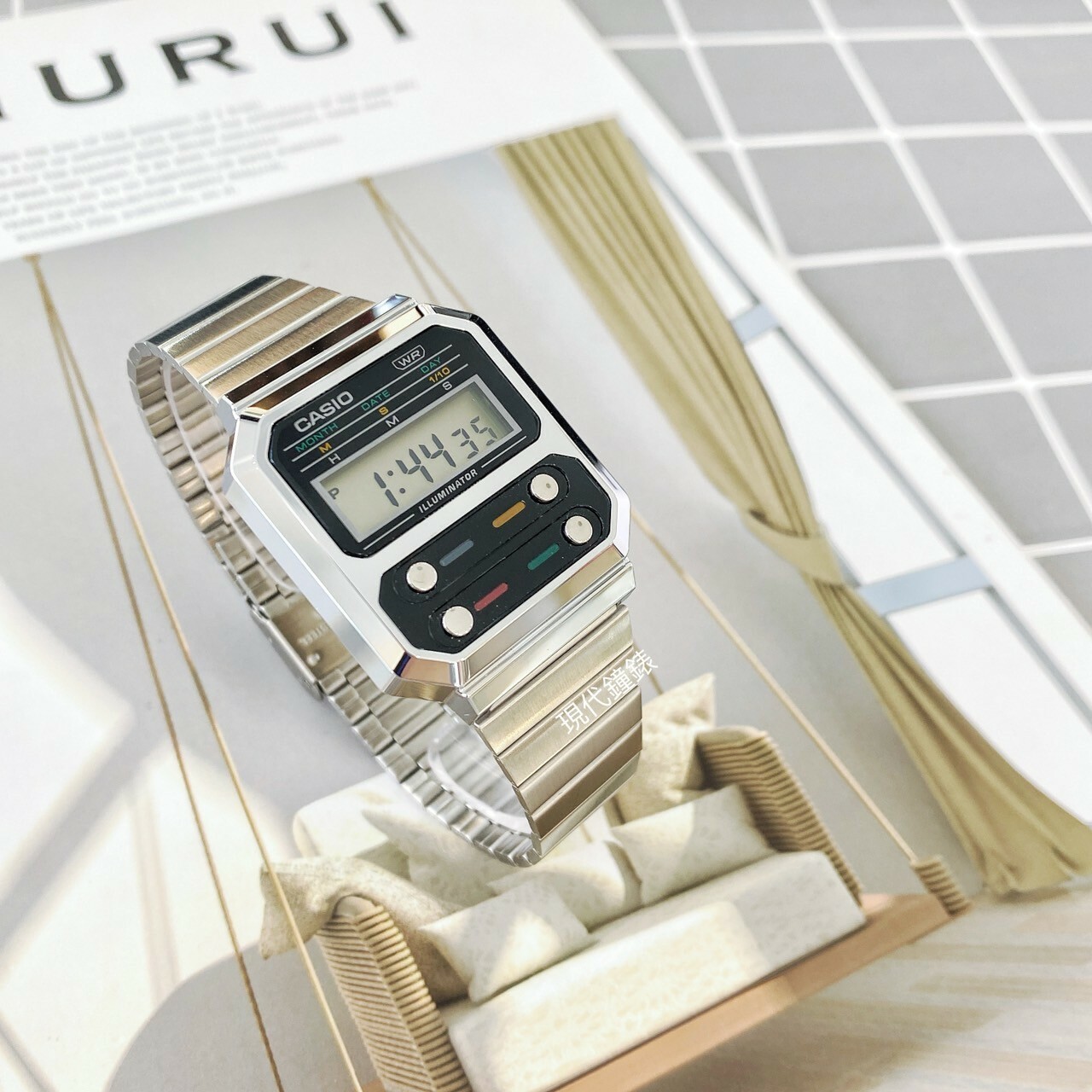 【CASIO 卡西歐】復古方型電子錶 A100WE-1A 32.7mm 現代鐘錶