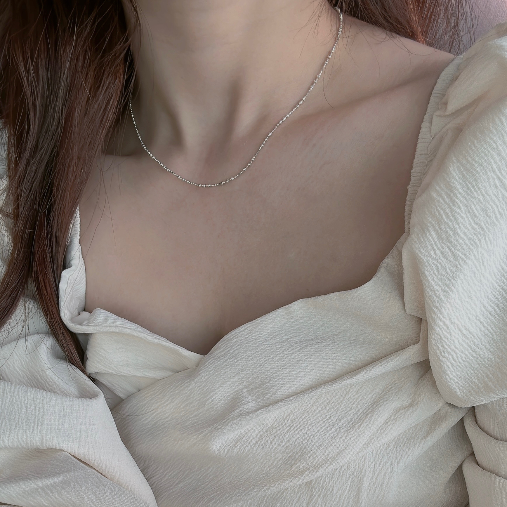 襯托．切面圓珠純銀鎖骨鏈