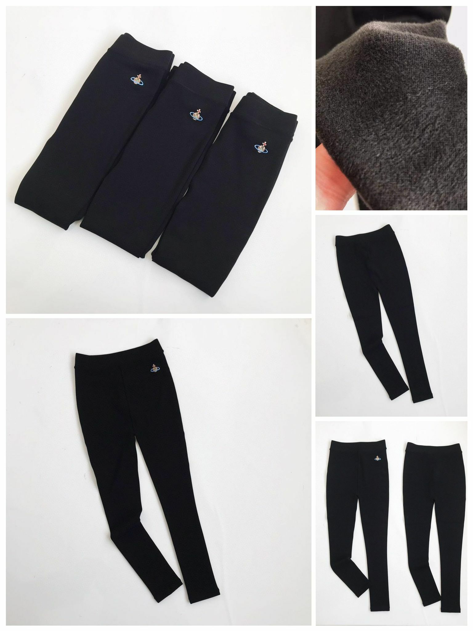 vivienne 土星刺繡加絨高彈力高腰打底褲23A14208-2301033