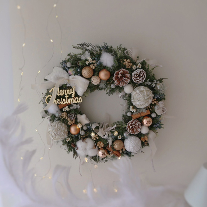 質感小香風 雪松聖誕花圈 32CM永生聖誕花圈