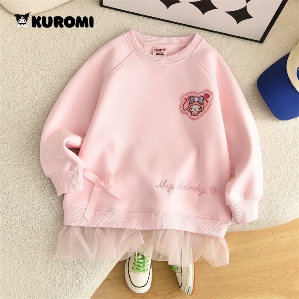 Sanrio卡通刺繡假兩件網紗加絨衛衣