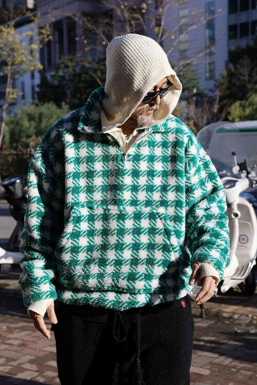 犬牙格紋刷毛套頭衫T恤