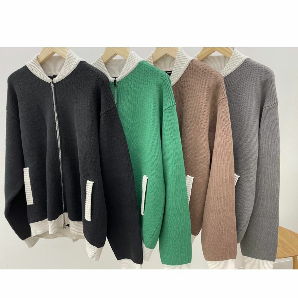 拼色拉鍊針織外套 ALLWAYS-005JK