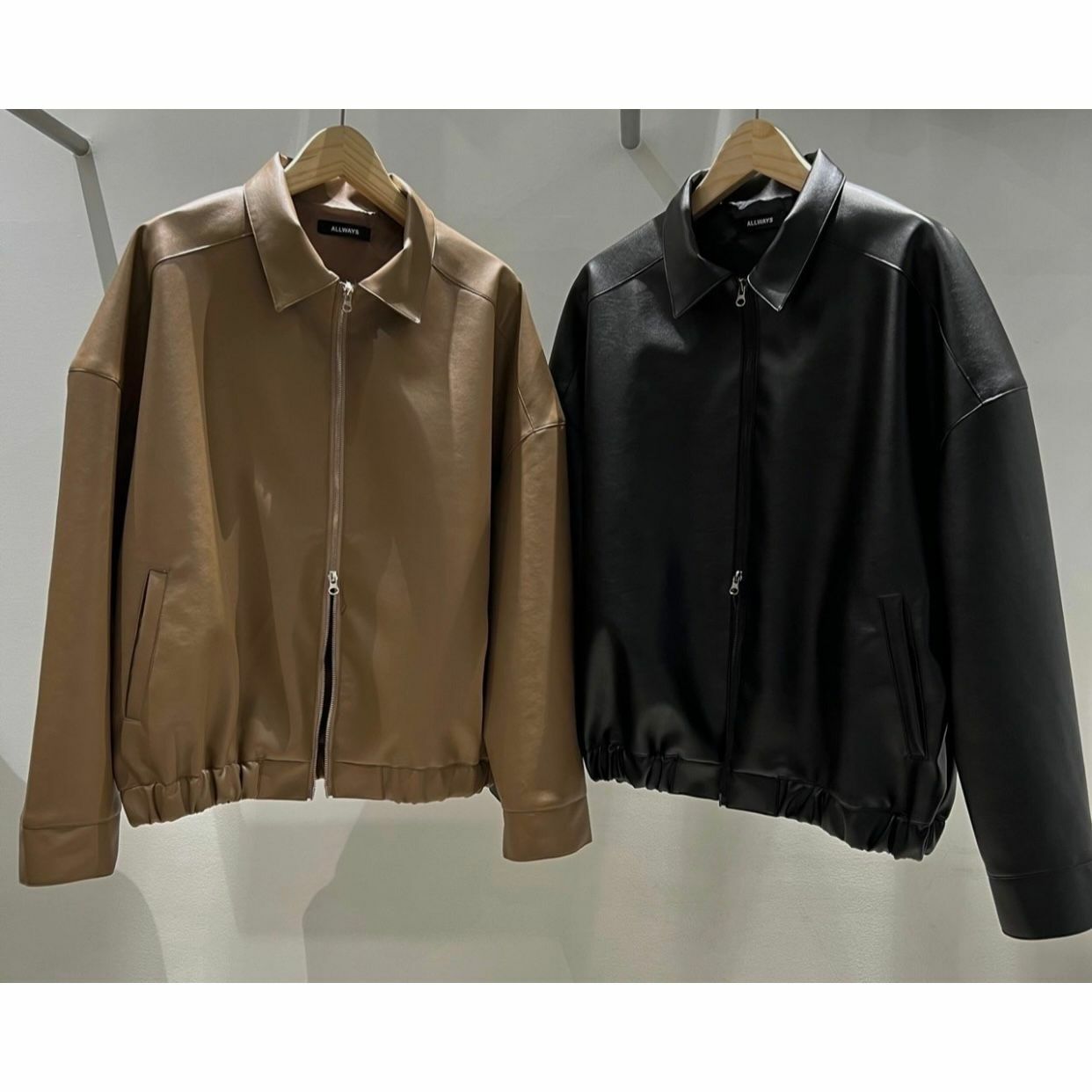 反領拉鍊合成皮褸 ALLWAYS-009JK