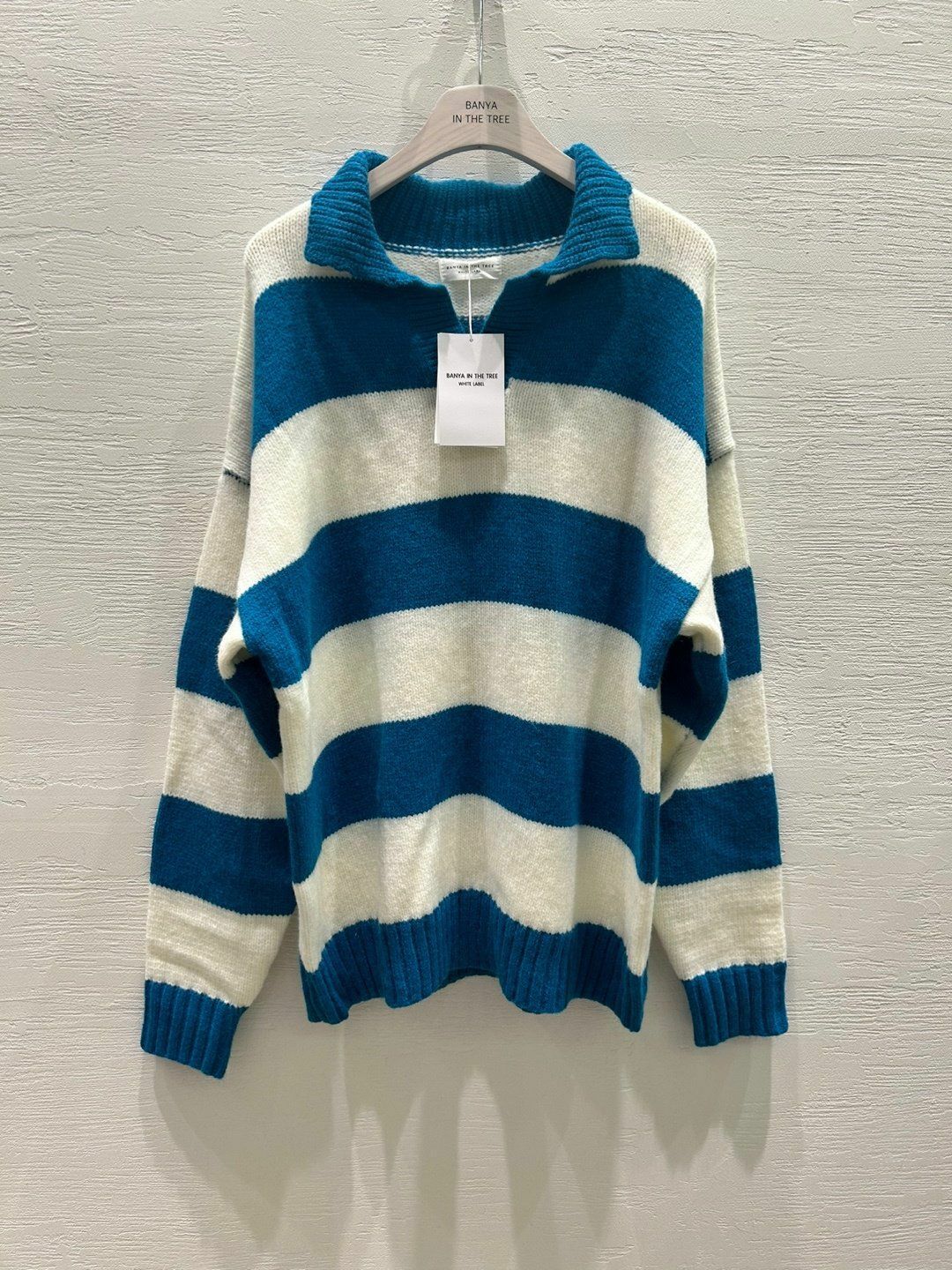 反領橫紋針織衫 BANYA-006T