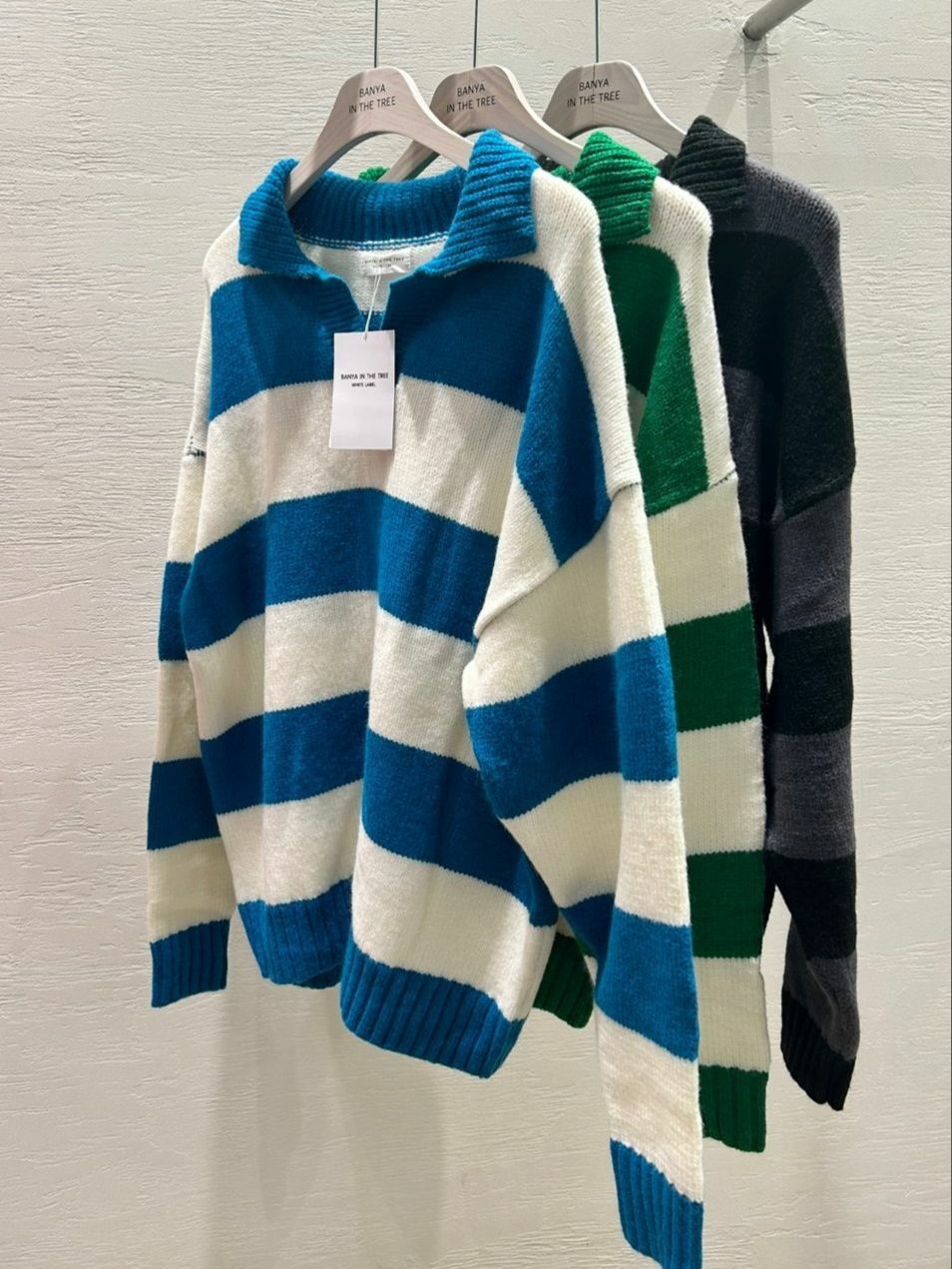 反領橫紋針織衫 BANYA-006T