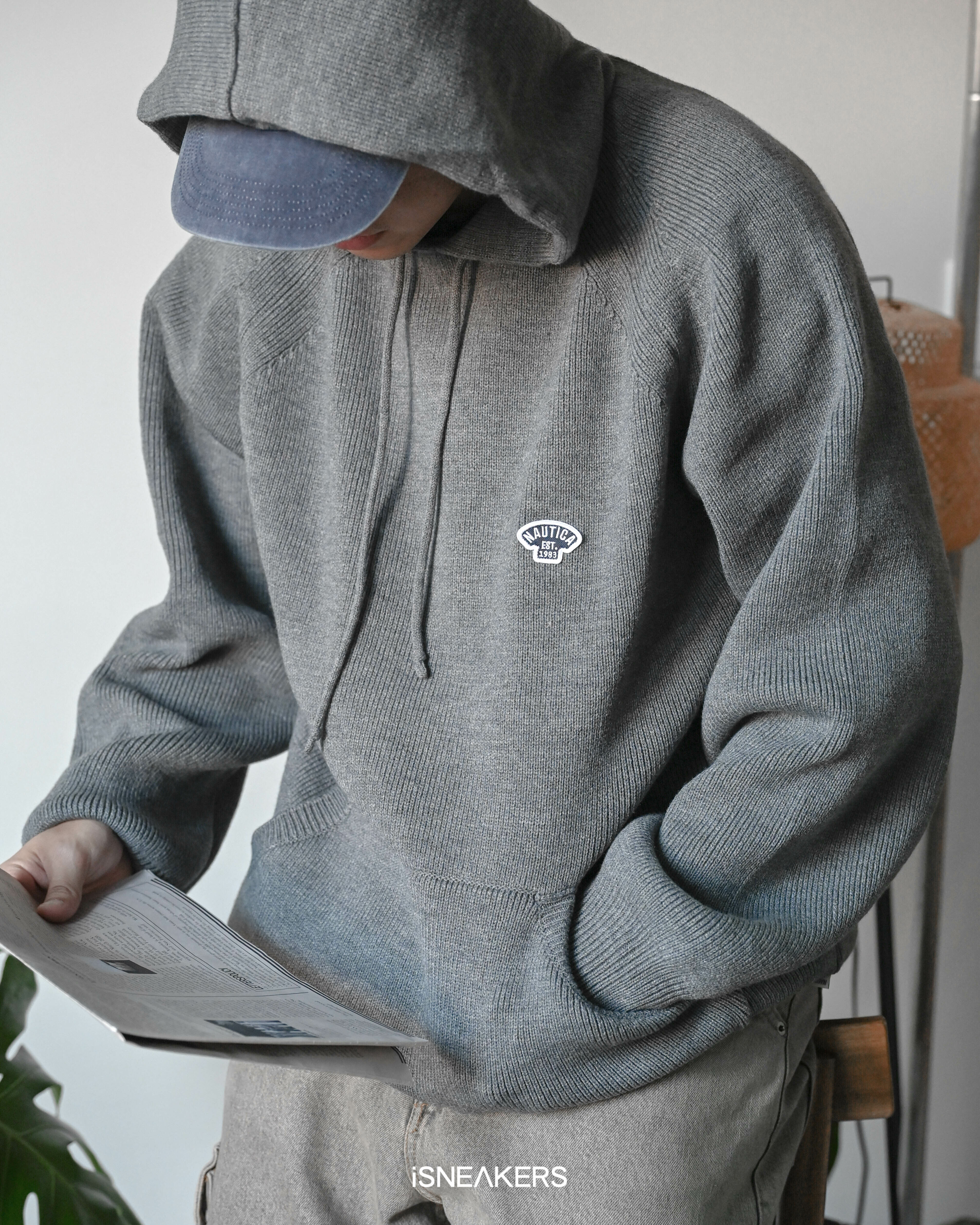 iSNEAKERS｜Nautica 小標 布章 針織帽T 黑 深灰 233-1354BK 233-1354grey