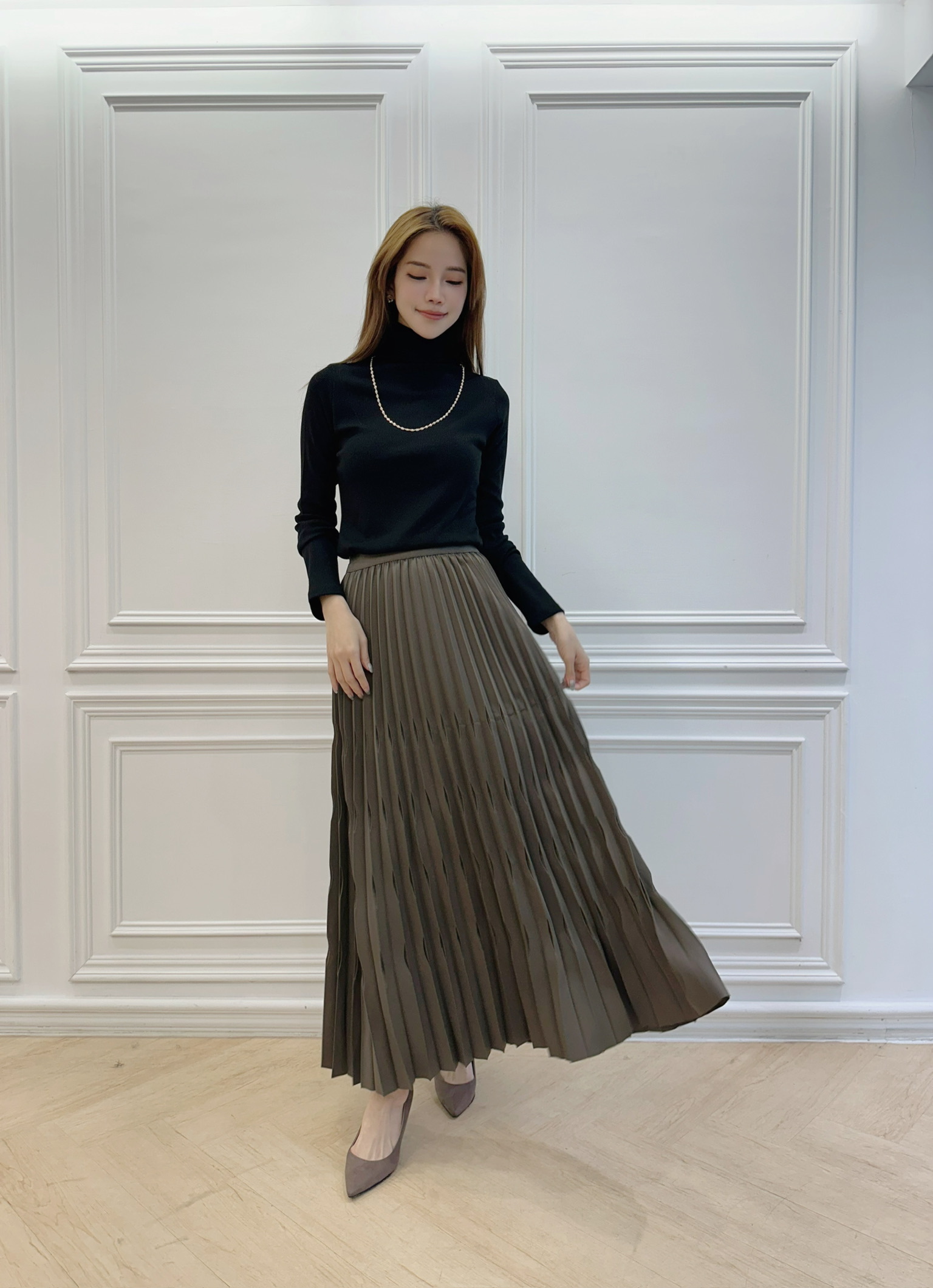 設計感壓折百褶裙