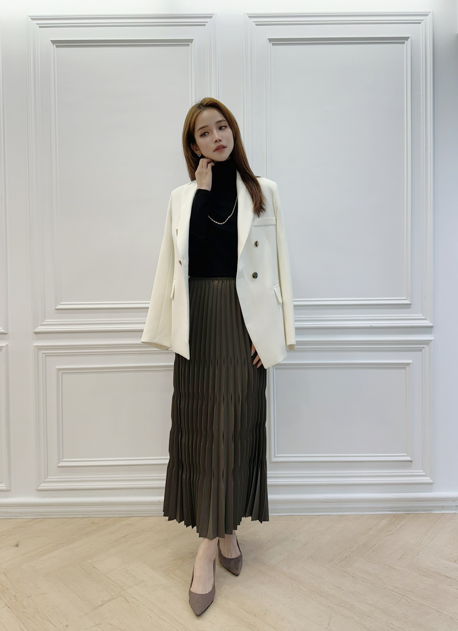 設計感壓折百褶裙