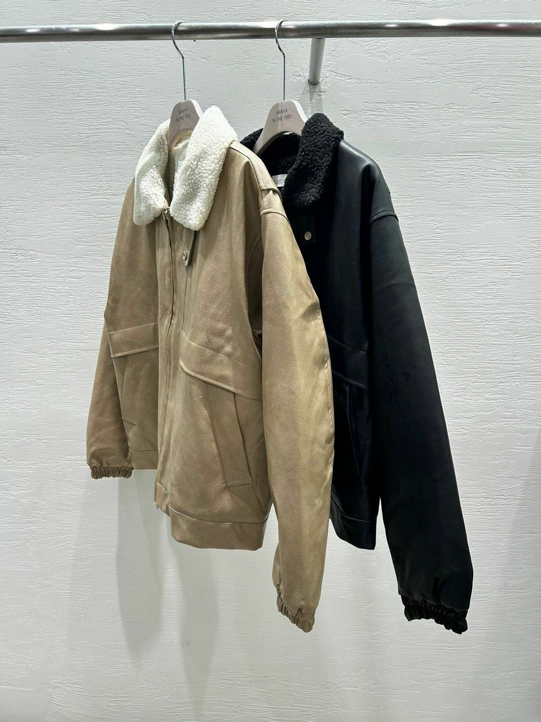 毛毛領拉鍊合成皮褸 BANYA-013JK