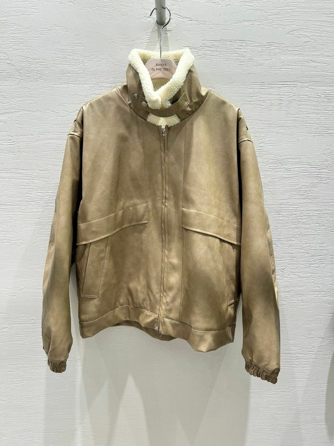 毛毛領拉鍊合成皮褸 BANYA-013JK