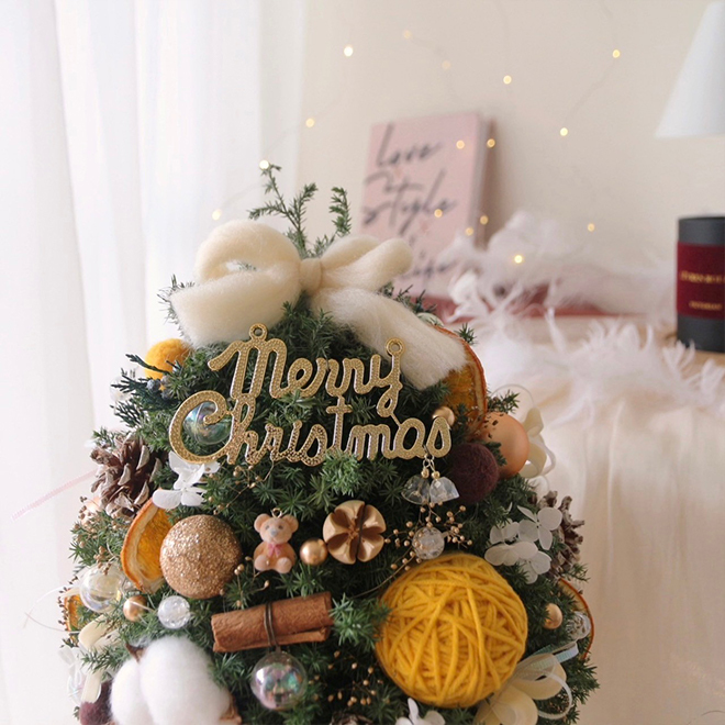 可愛小熊雪松聖誕樹 黃色裝飾 35CM永生聖誕樹