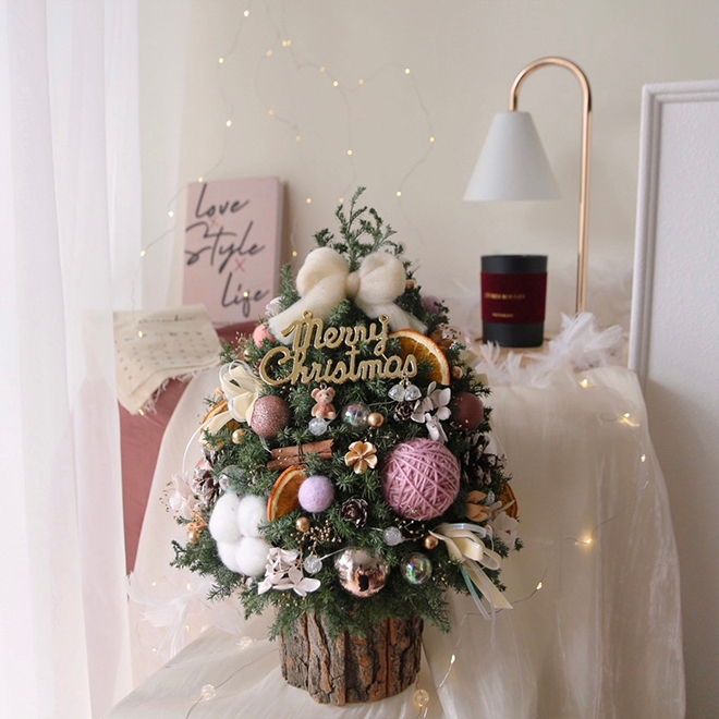 可愛小熊雪松聖誕樹 韓粉色裝飾 35CM永生聖誕樹