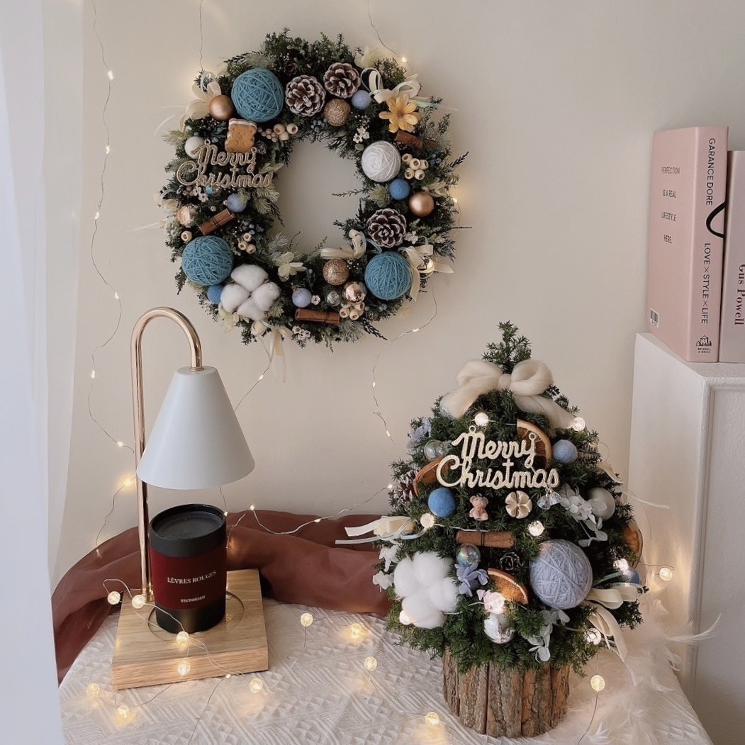 可愛小熊雪松聖誕樹 藍紫色裝飾 35CM永生聖誕樹