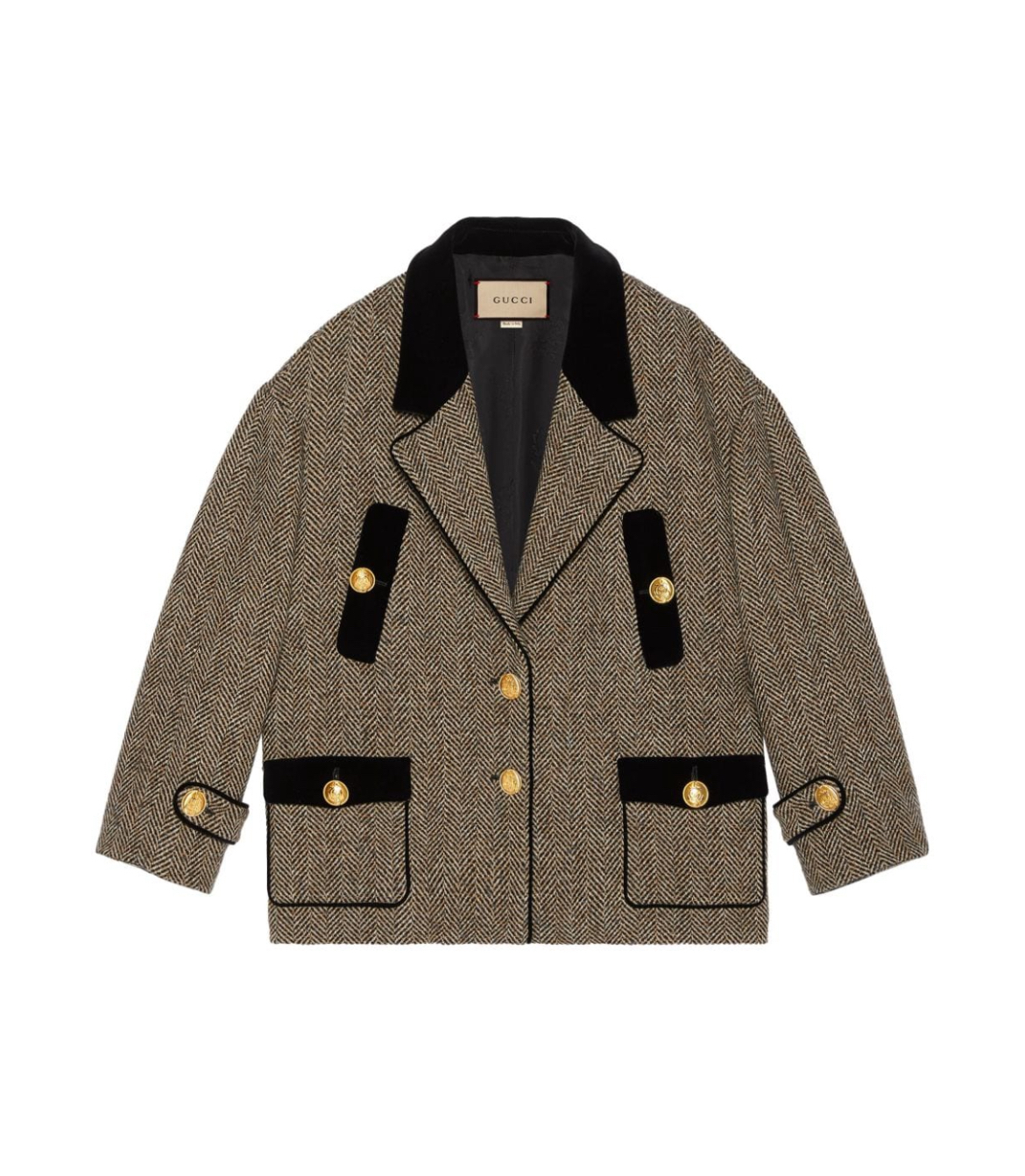 Gucci velvet trim herringbone short coat