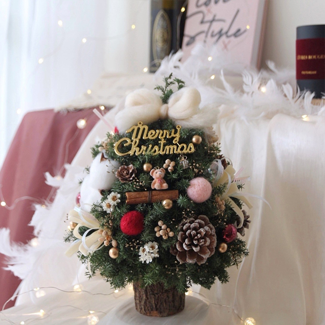 可愛小熊雪松聖誕樹 紅粉色裝飾 25CM永生聖誕樹