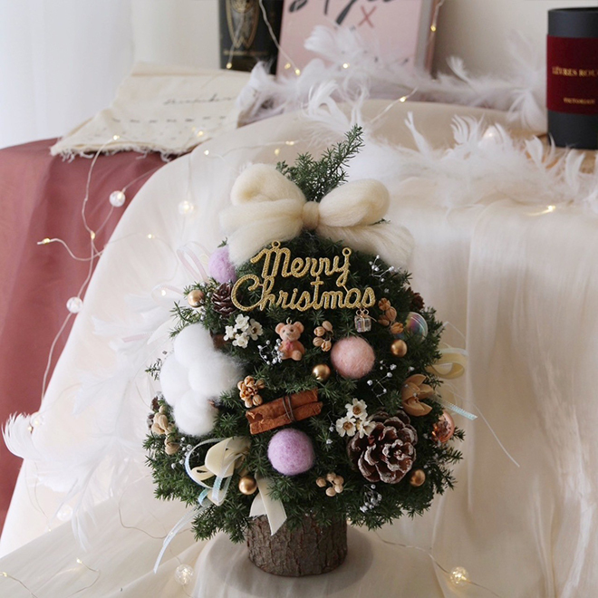 可愛小熊雪松聖誕樹 粉紫色裝飾 25CM永生聖誕樹