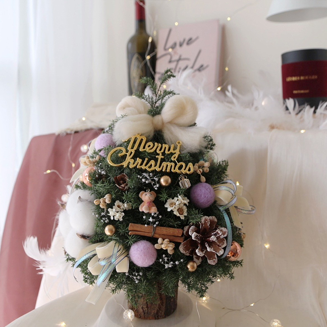 可愛小熊雪松聖誕樹 紫色系裝飾 25CM永生聖誕樹