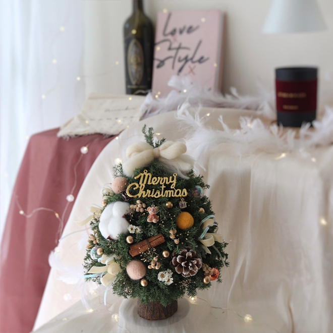 可愛小熊雪松聖誕樹 橙黃裝飾 25CM永生聖誕樹