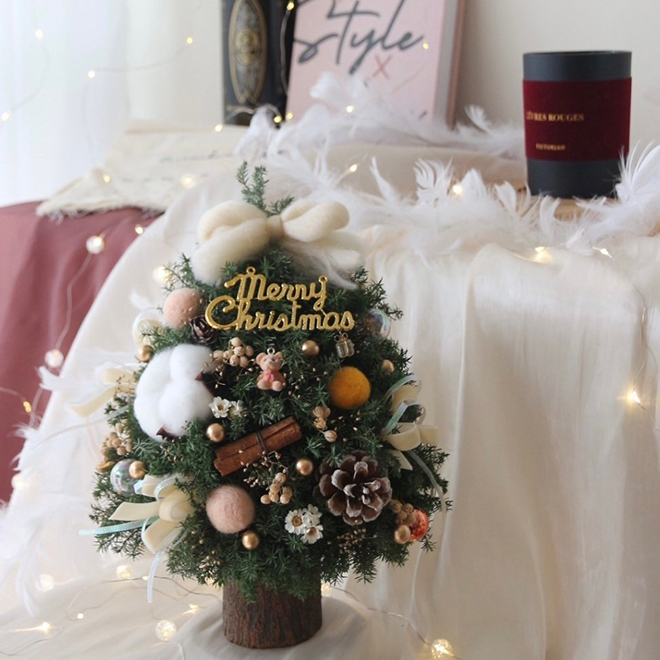 可愛小熊雪松聖誕樹 橙黃裝飾 25CM永生聖誕樹