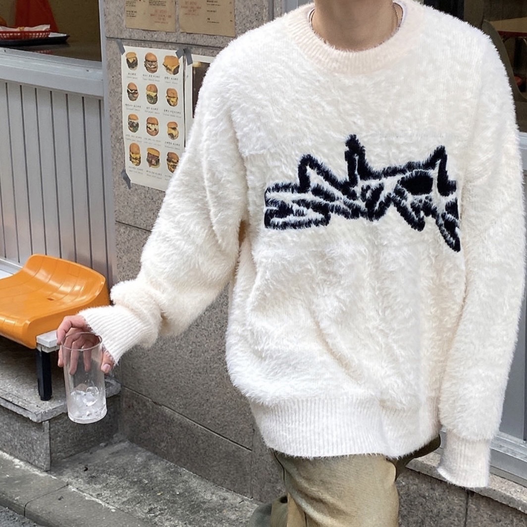 HOLYINCODE 安格拉羊毛 標語 寬鬆 針織衫 毛衣 長袖 保暖（5 COLOR）