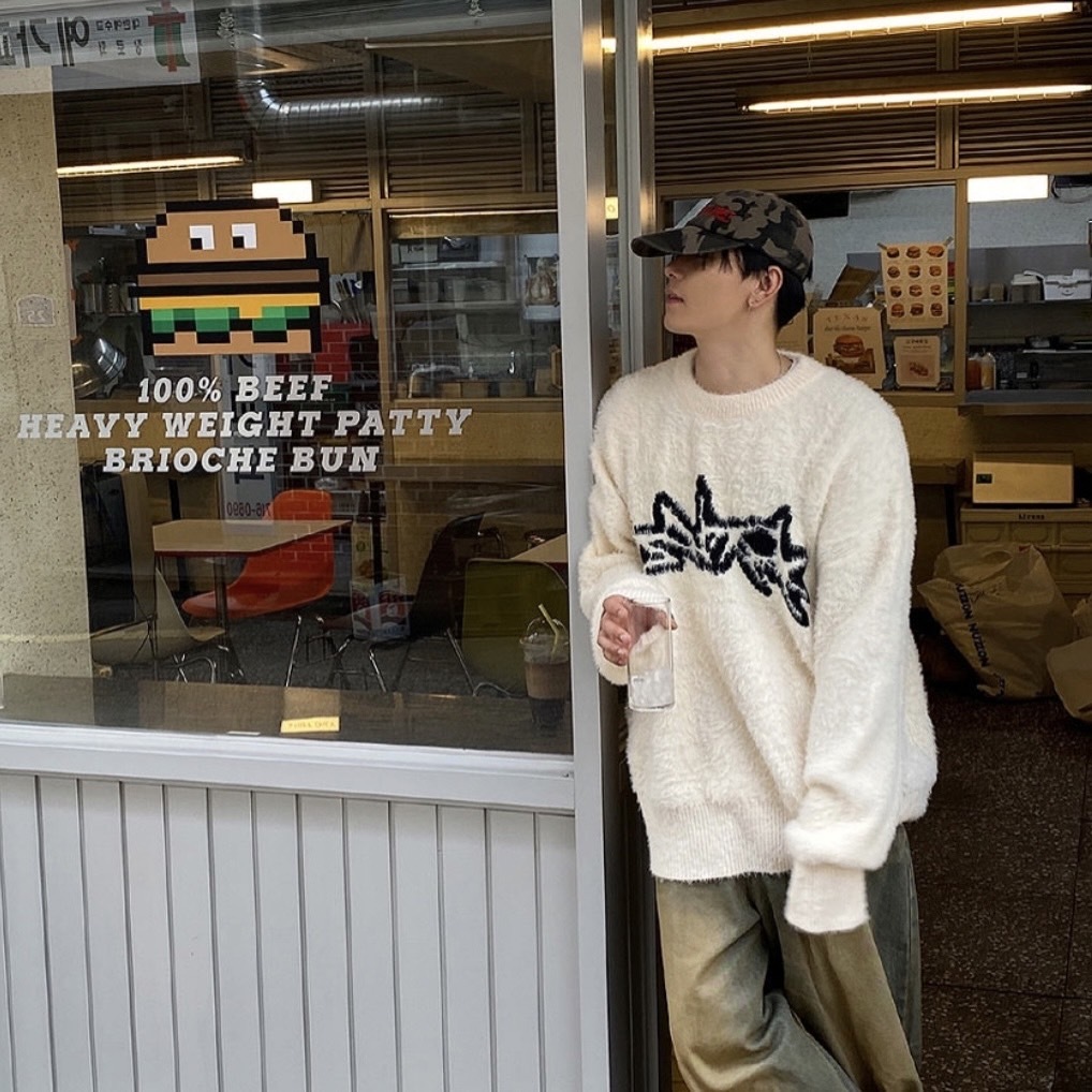 HOLYINCODE 安格拉羊毛 標語 寬鬆 針織衫 毛衣 長袖 保暖（5 COLOR）