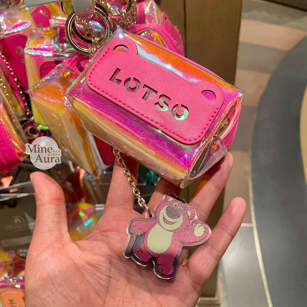 熊抱哥 Lotso 造型 雷射 零錢包 鑰匙圈 吊飾 玩具總動員 Toy Story -上海迪士尼樂園