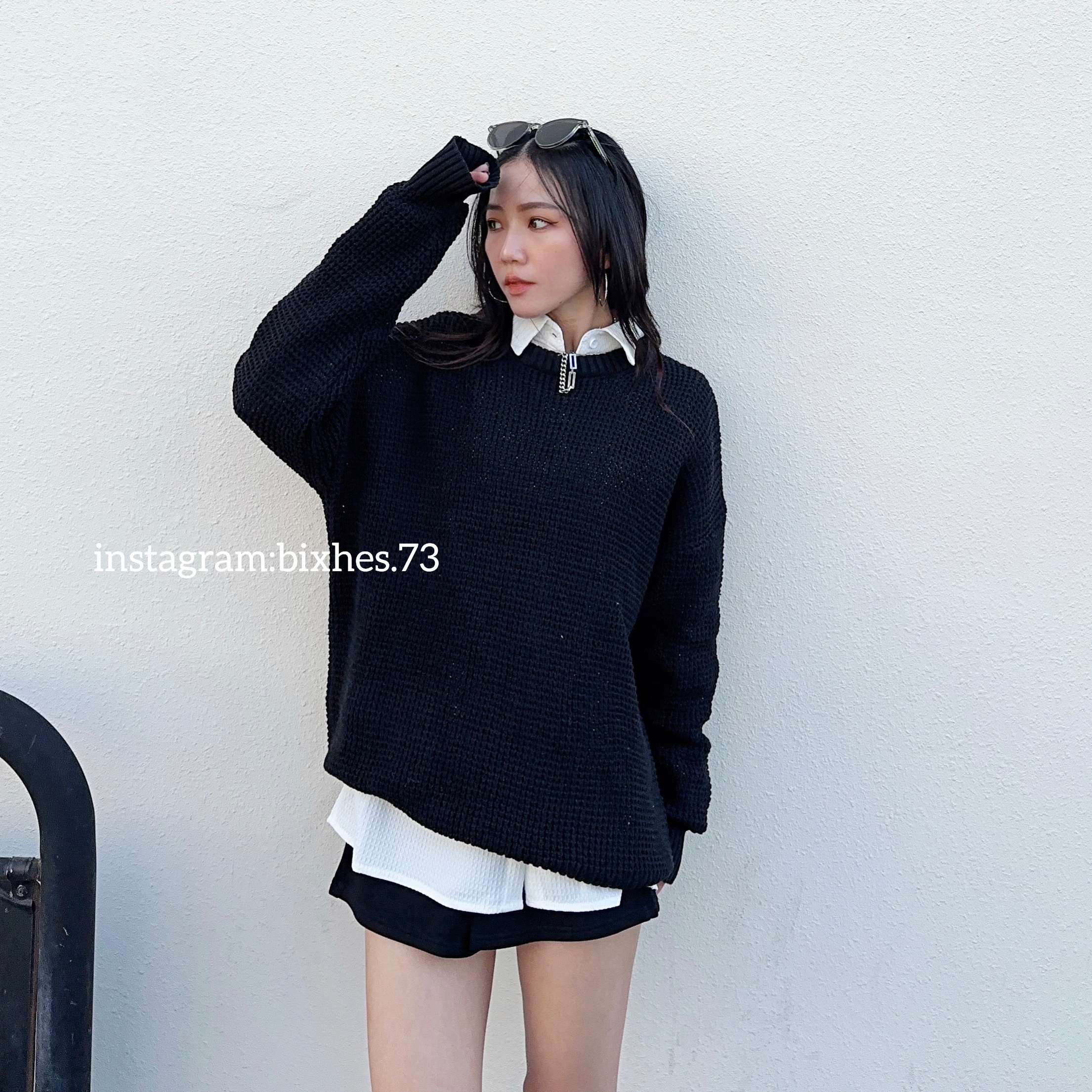 圓領小標寬鬆針織衫(B00051)