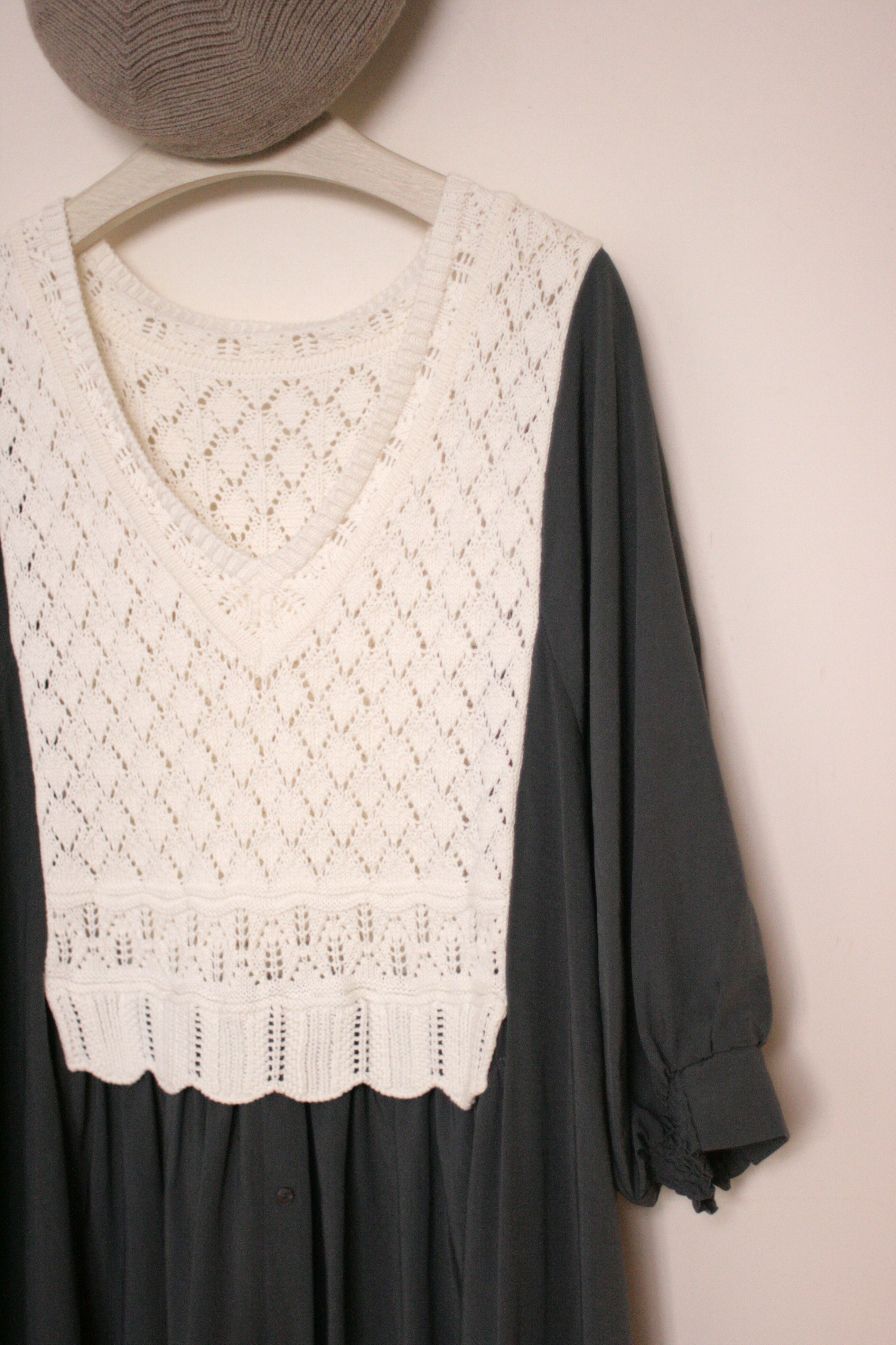 ｛Special Price｝鉤針針織假兩件疊層連身裙【日本直送】