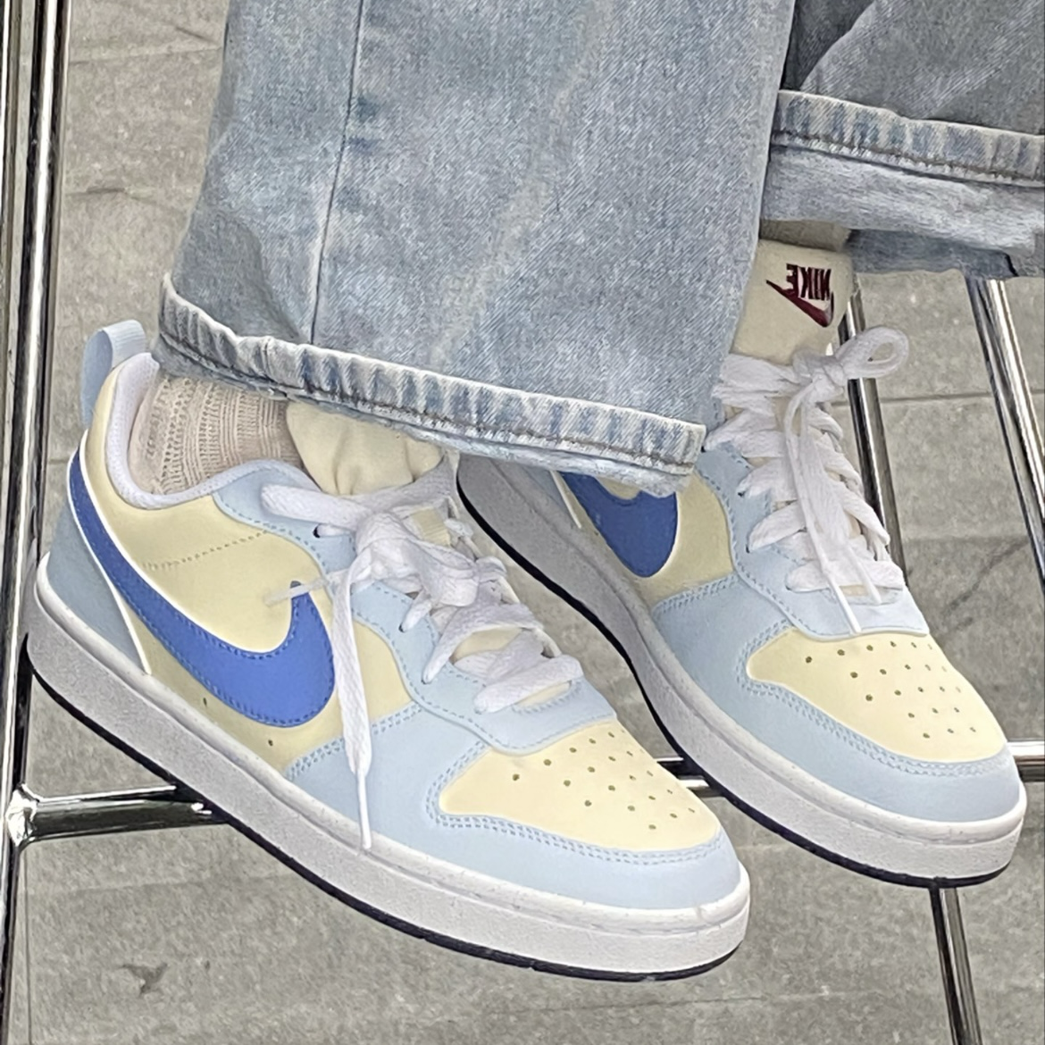 Nike Court Borough Low Recraft GS 米黃淺藍 復古休閒鞋