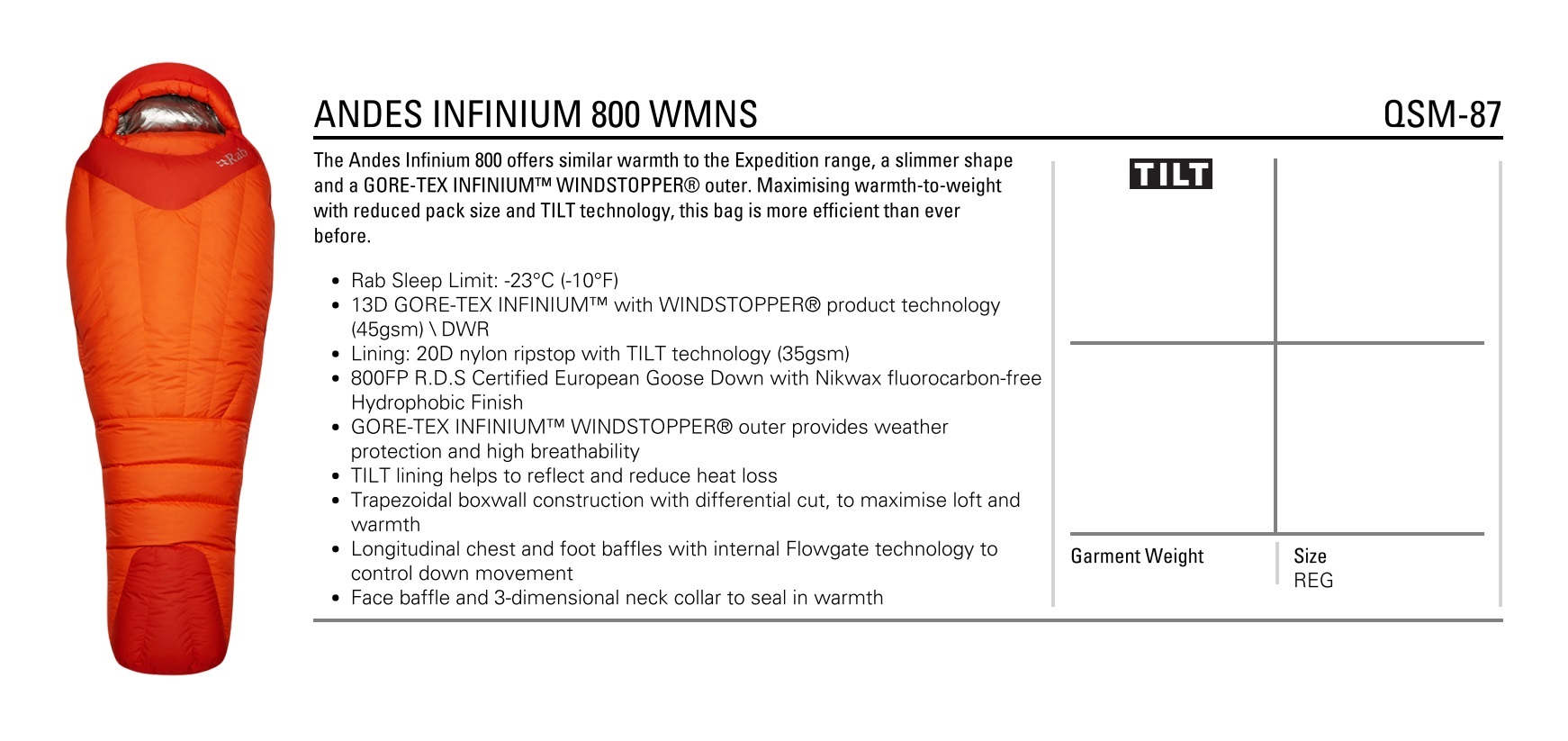 Rab 羽絨睡袋 - Andes Infinium 800 #womens #Goose Down #Made in The UK