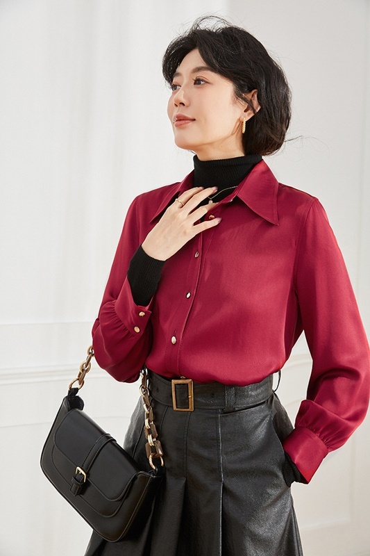 翻領緞面醋酸襯衫 五色