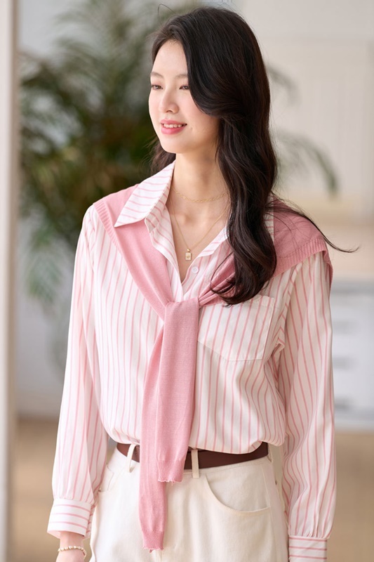 披肩條紋翻領襯衫 兩色