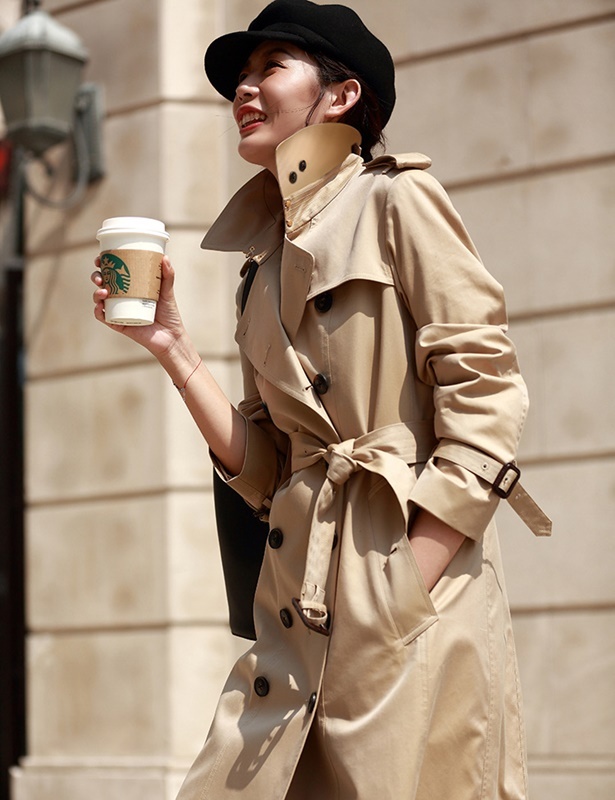 卡其XS【零碼出清不退換】雙排釦長版風衣外套