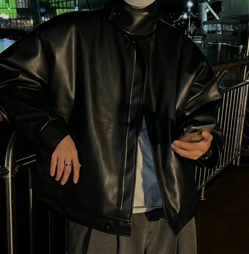 企領拉鍊合成皮褸 BY ATTENTION-083JK