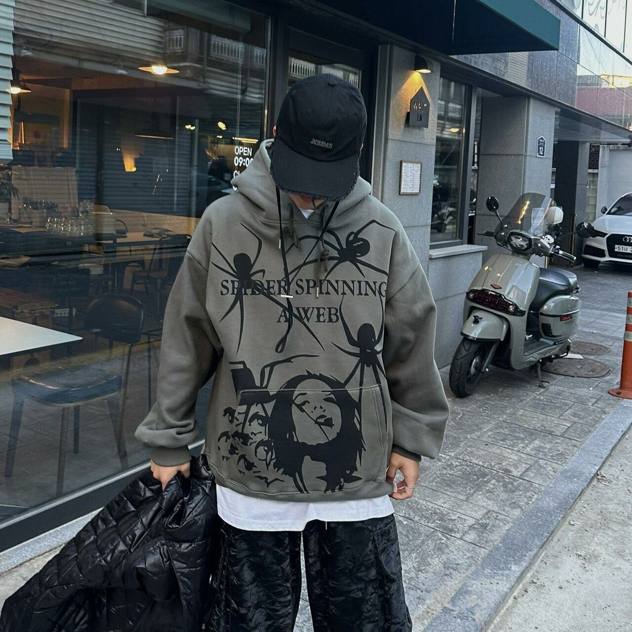 蜘蛛圖案英文字連帽衛衣 BY ATTENTION-084T